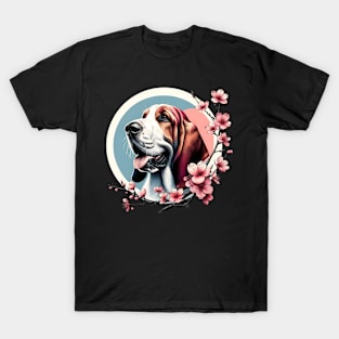 Joyful Grand Basset Griffon Vendeen with Spring Cherry Blossoms T-Shirt